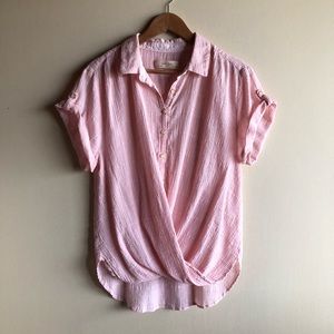 Anthropologie pink wrapped plaid button down shirt